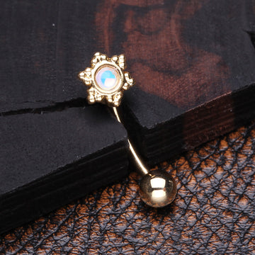 Detail View 1 of Golden Iridescent Revo Sparkle Snowflake Curved Barbell